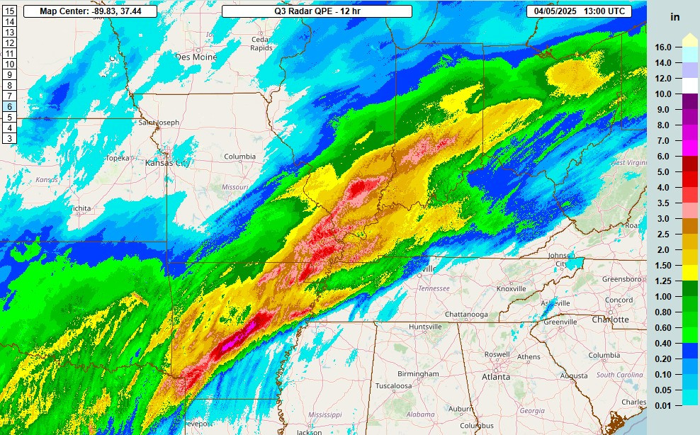 MRMS 12-hour estimated rainfall ending at 8 am CT